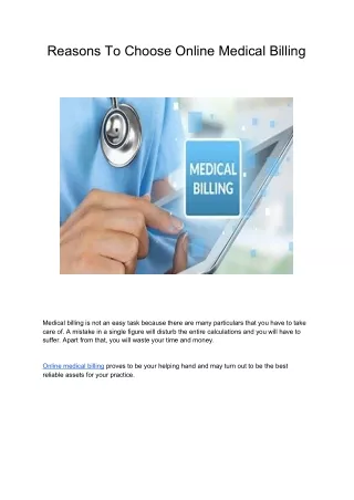 Reasons To Choose Online Medical Billing