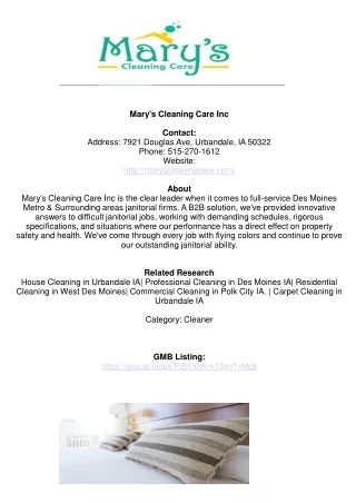 Mary's Cleaning Care Inc