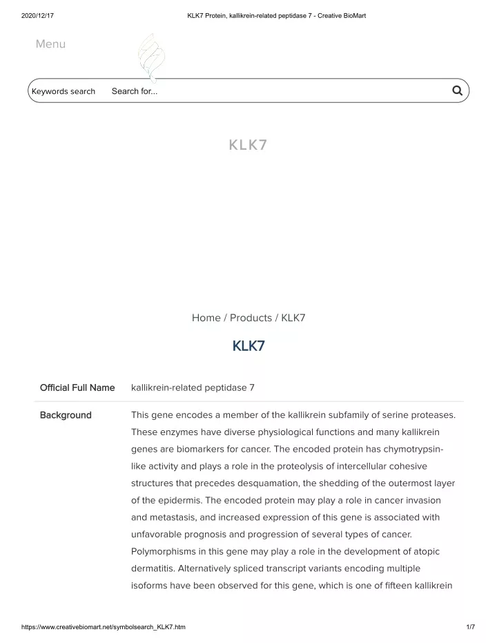 2020 12 17 klk7 protein kallikrein related