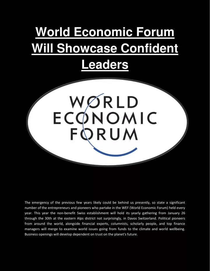 world economic forum will showcase confident