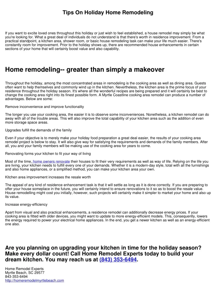 tips on holiday home remodeling