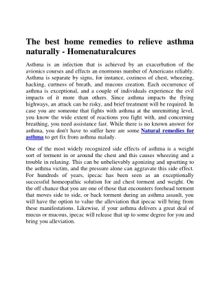 The best home remedies to relieve asthma naturally - Homenaturalcures