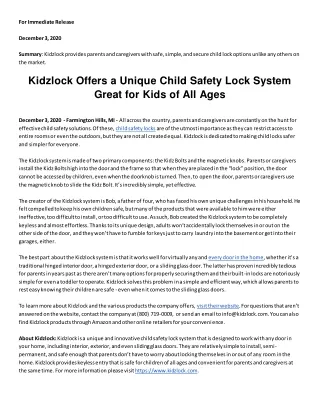 Kidzlock Offers a Unique Child Safety Lock System Great for Kids of All Ages