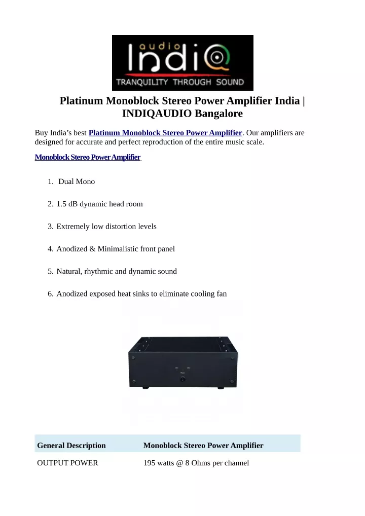 platinum monoblock stereo power amplifier india