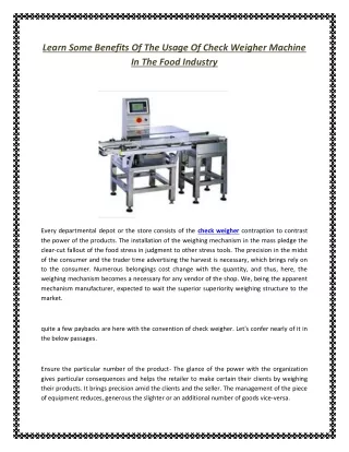 learn some benefits of the usage of check weigher