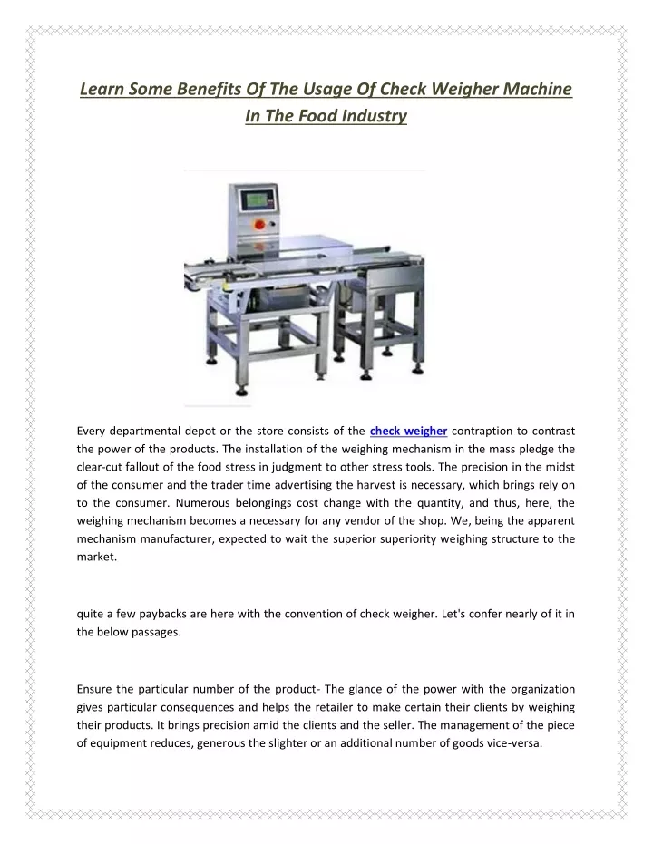 learn some benefits of the usage of check weigher