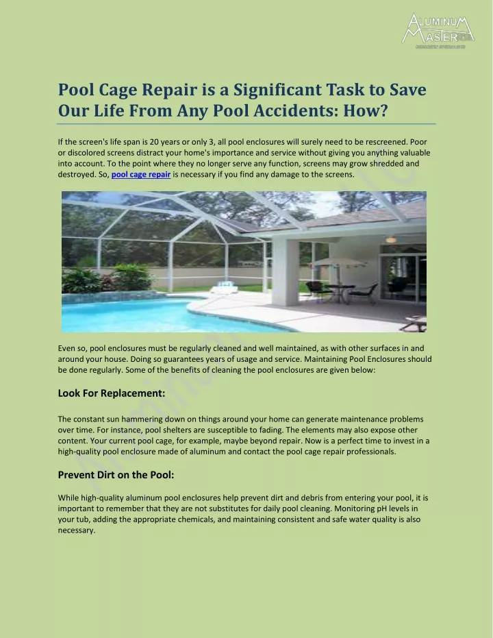 pool cage repair is a significant task to save