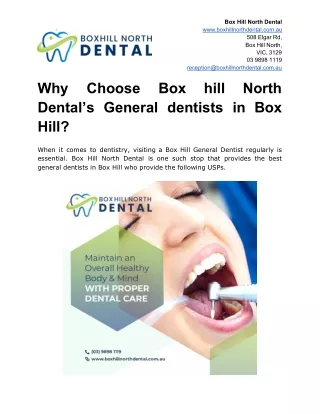 Why Choose Box hill North Dental’s General dentists in Box Hill?