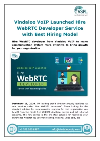 vindaloo voip launched hire webrtc developer