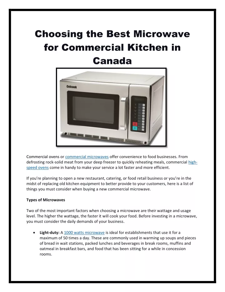 choosing the best microwave for commercial