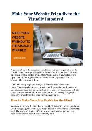 Make Your Website Friendly to the Visually Impaired
