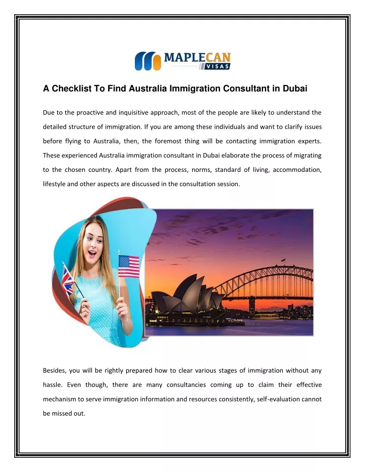 a checklist to find australia immigration