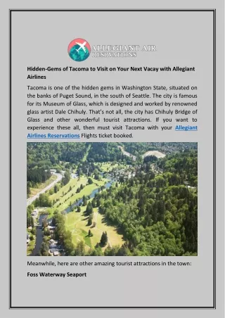 Hidden-Gems of Tacoma to Visit on Your Next Vacay with Allegiant Airlines