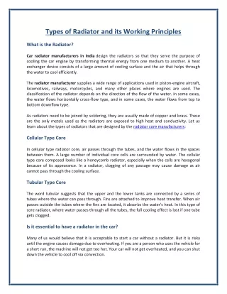 types of radiator and its working principles