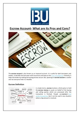 escrow account what are its pros and cons