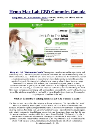 Hemp Max Lab CBD Gummies Canada: Get Rid of Body Pain Once and For All