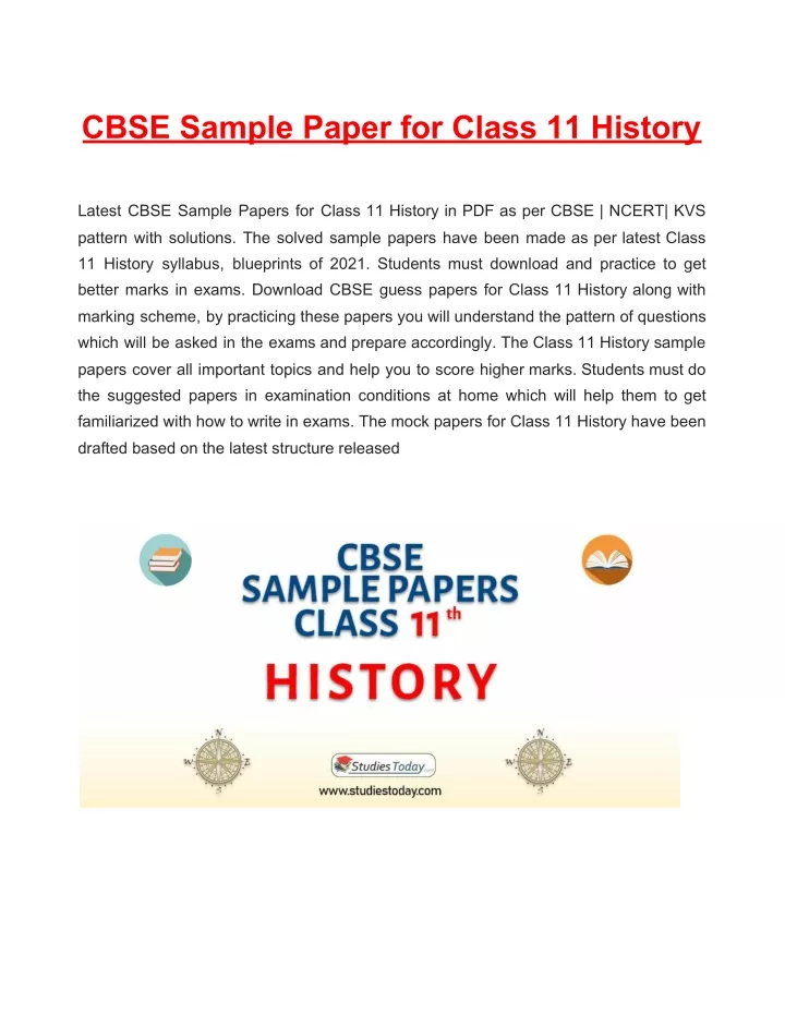 cbse sample paper for class 11 history latest