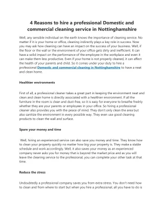 4 Reasons to hire a professional Domestic and commercial cleaning service in Nottinghamshire