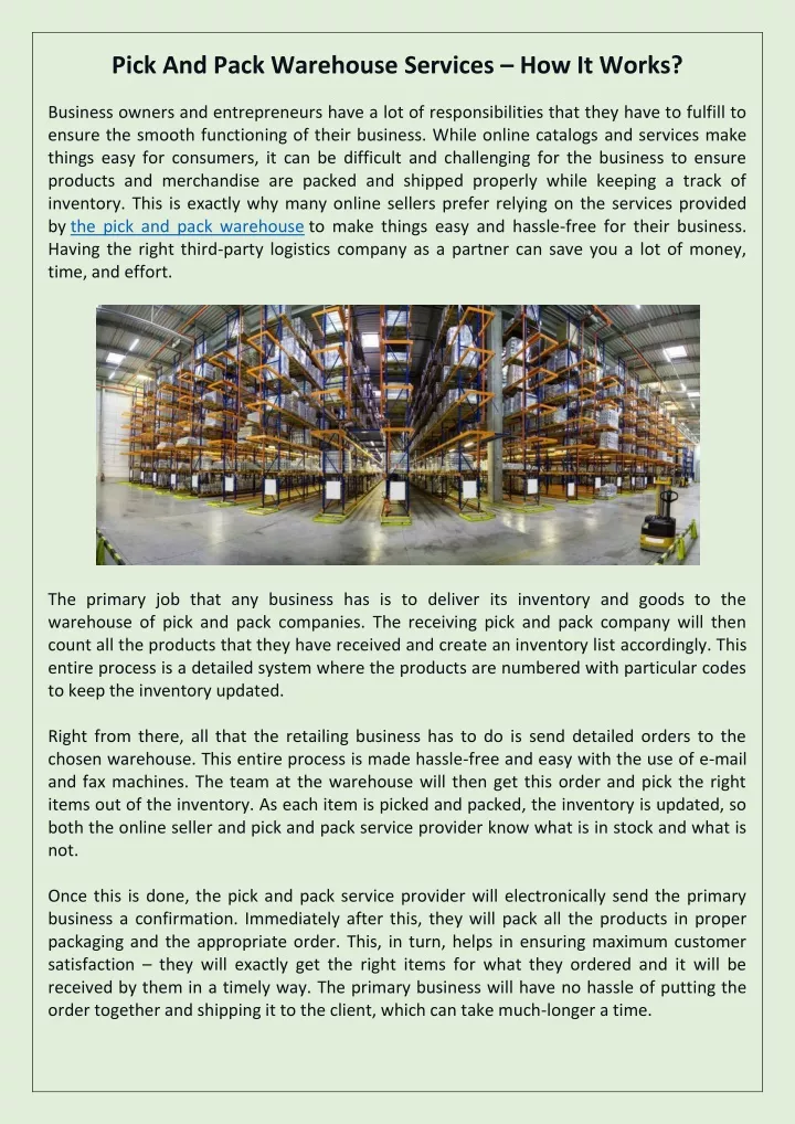 pick and pack warehouse services how it works