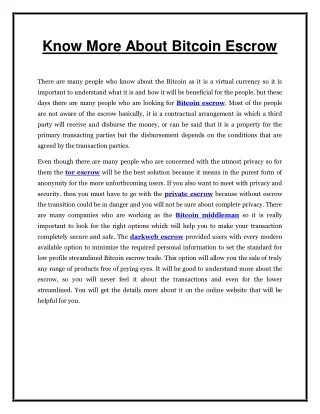 know more about bitcoin escrow