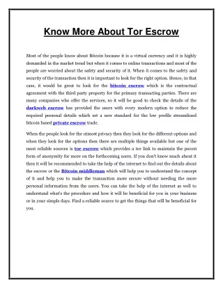 know more about tor escrow