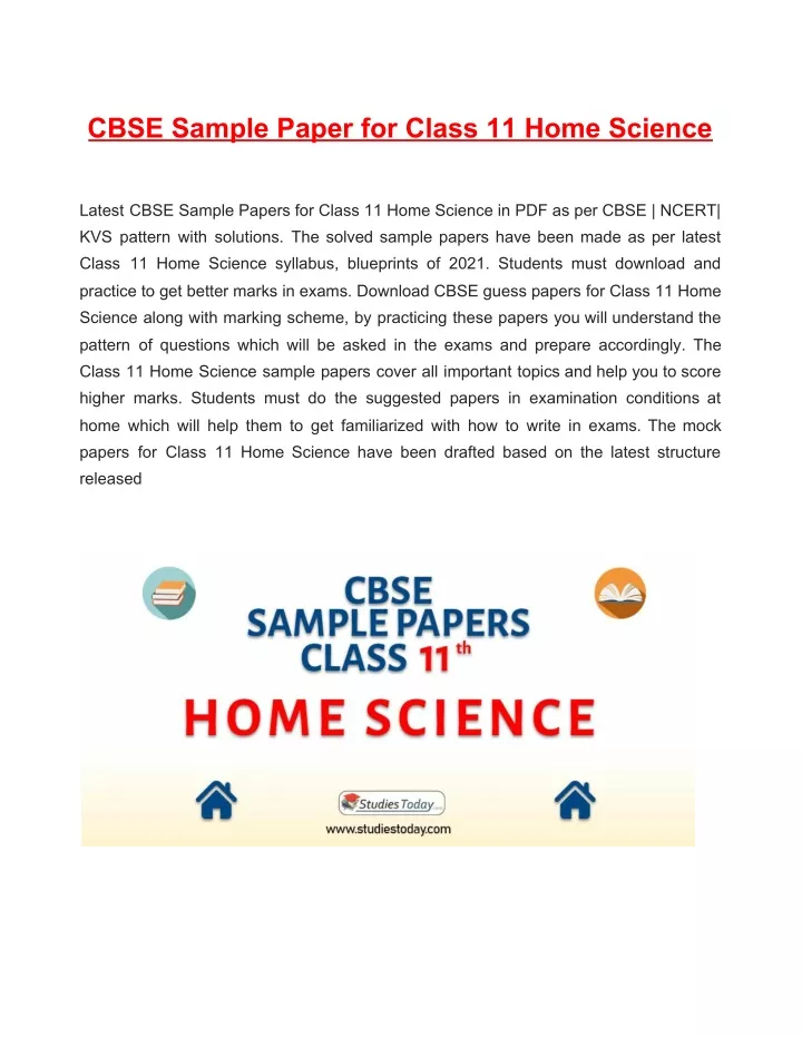 cbse sample paper for class 11 home science