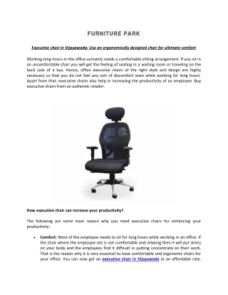Executive chair in Vijayawada: Use an ergonomically designed chair for ultimate comfort
