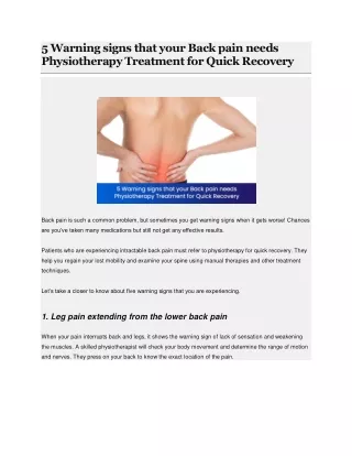 5 Warning signs that your Back pain needs Physiotherapy Treatment for Quick Recovery