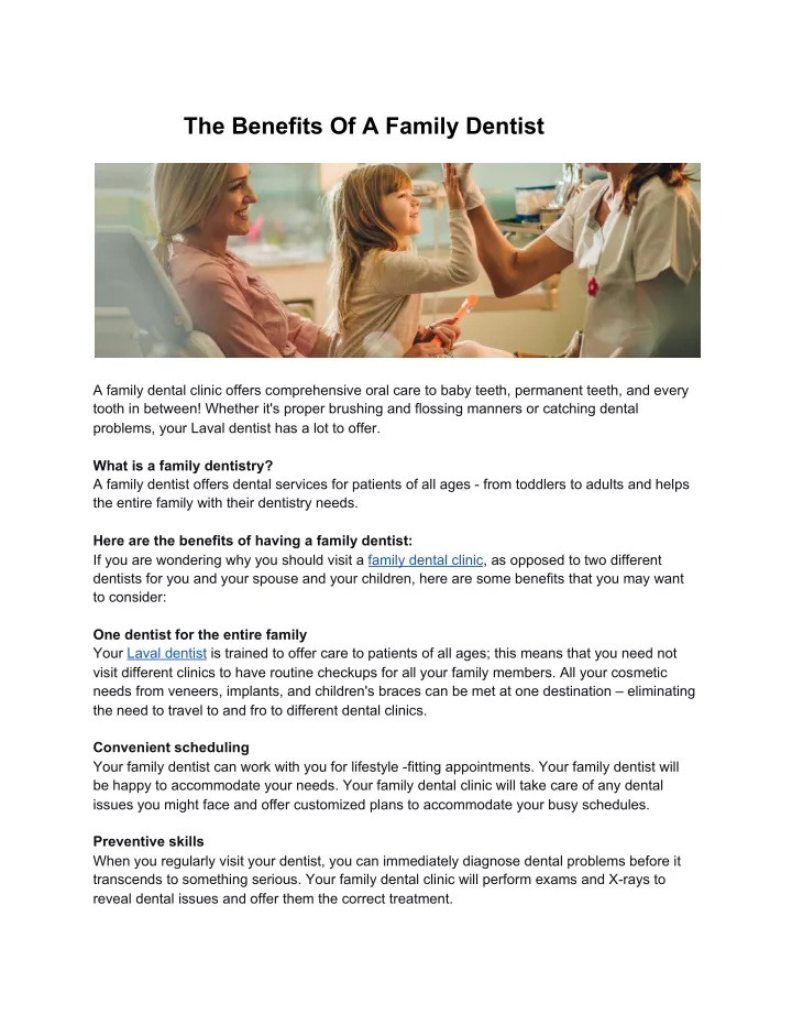 the benefits of a family dentist