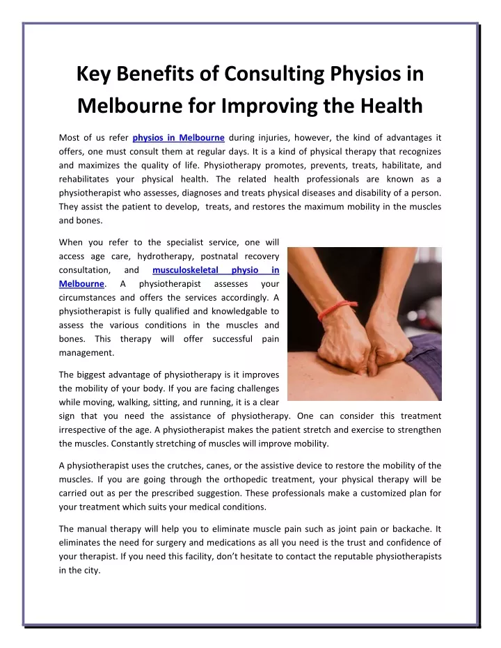 key benefits of consulting physios in melbourne