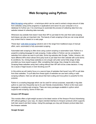 web scraping using python web scraping using