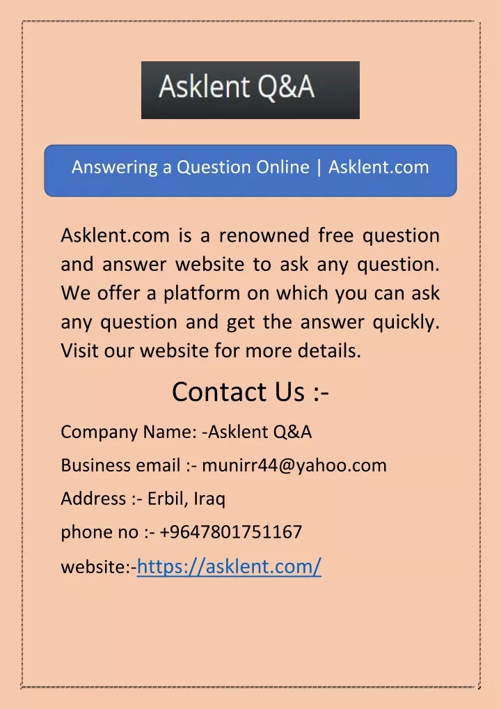 answering a question online asklent com