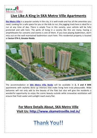 SKA Metro Ville Residential Flats in Greater Noida