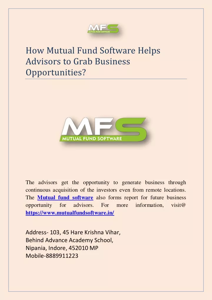 how mutual fund software helps advisors to grab