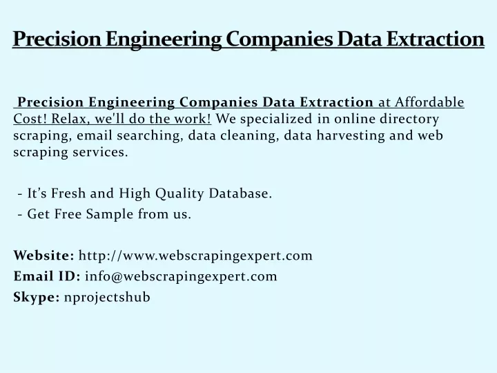 precision engineering companies data extraction