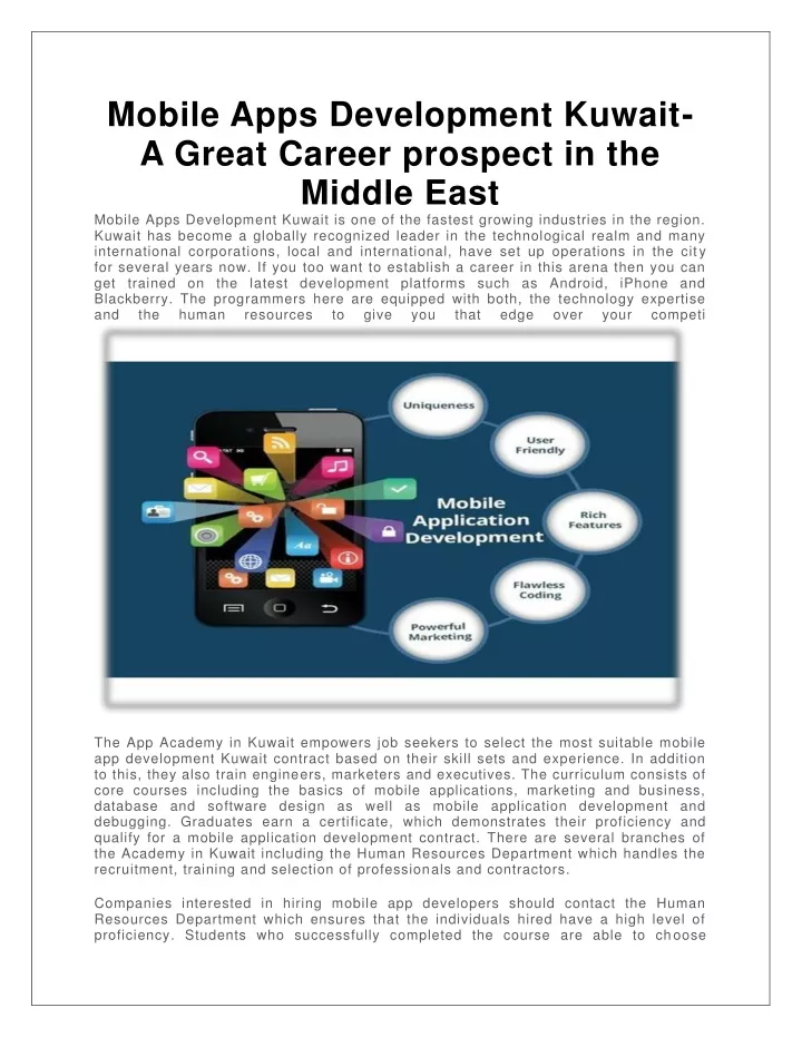 mobile apps development kuwait a great career