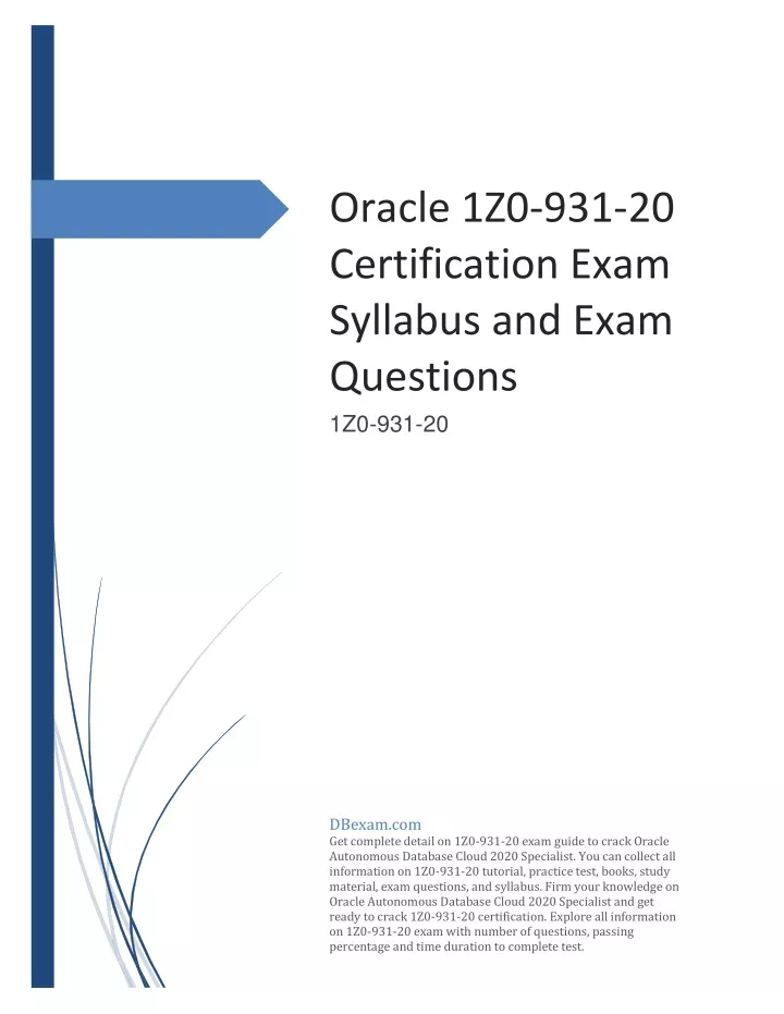 oracle 1z0 931 20 certification exam syllabus
