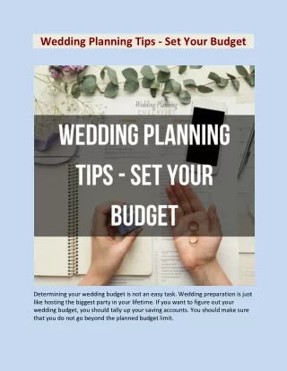 Wedding Planning Tips - Set Your Budget
