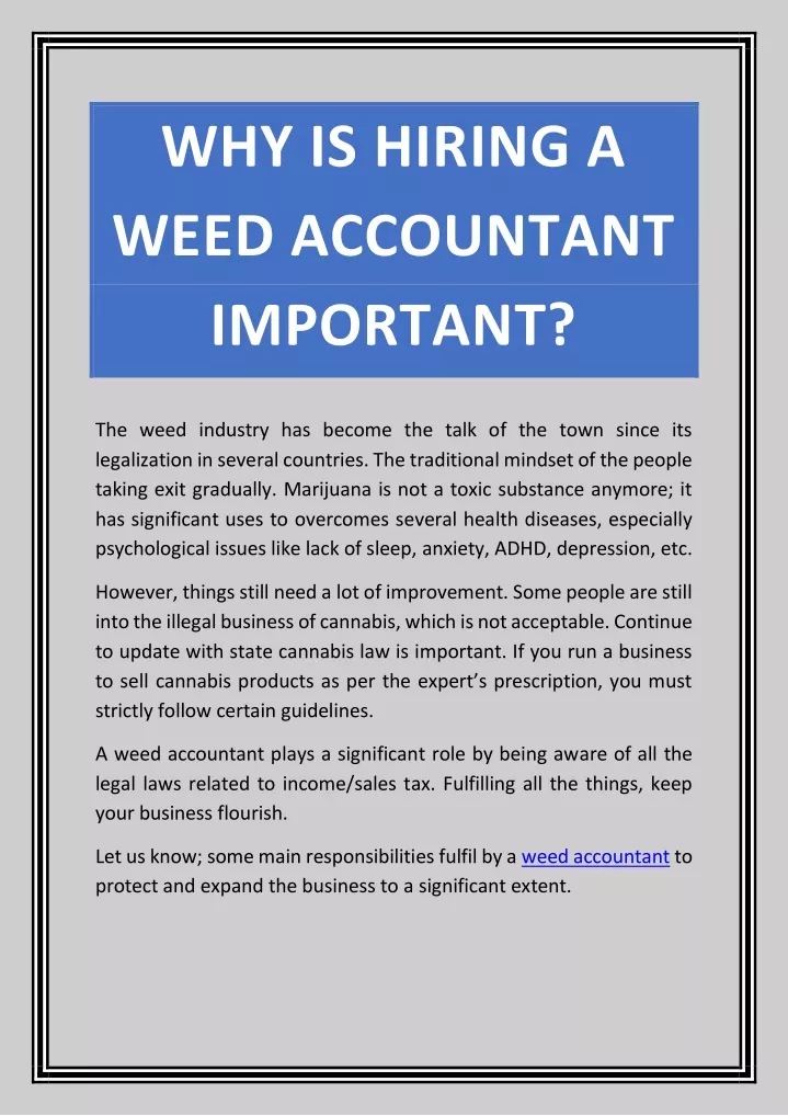 why is hiring a weed accountant important