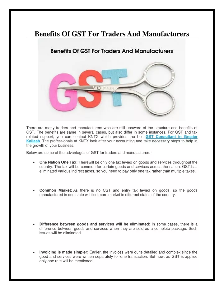 benefits of gst for traders and manufacturers