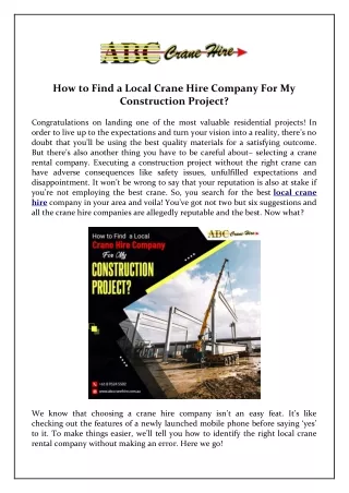 How to Find a Local Crane Hire Company for My Construction Project?