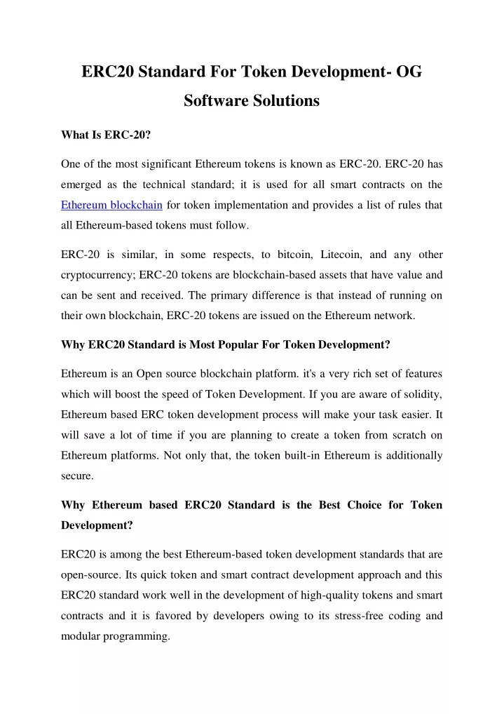 erc20 standard for token development og
