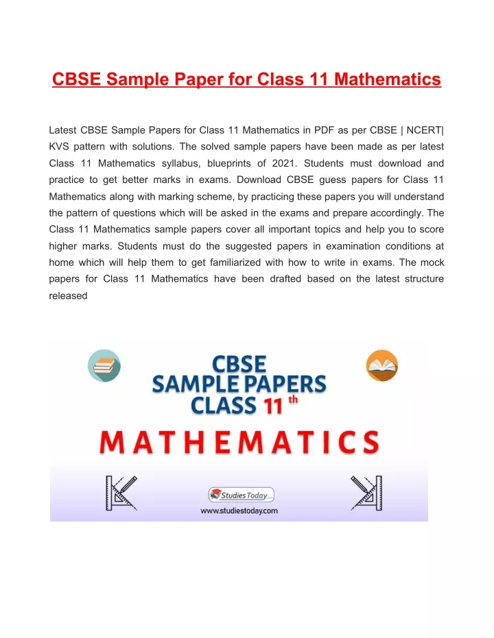 cbse sample paper for class 11 mathematics latest
