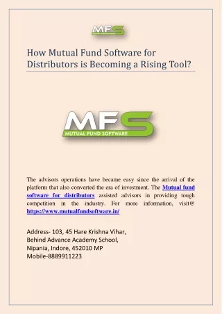 how mutual fund software for distributors