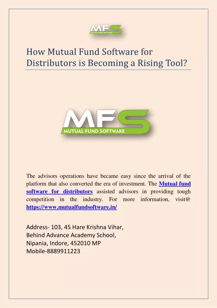 how mutual fund software for distributors