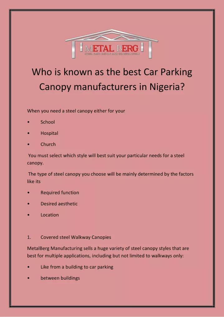 who is known as the best car parking canopy
