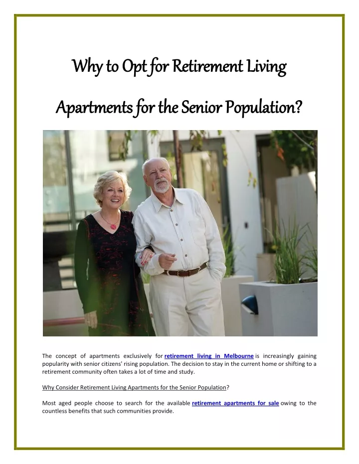 why to opt for retirement living