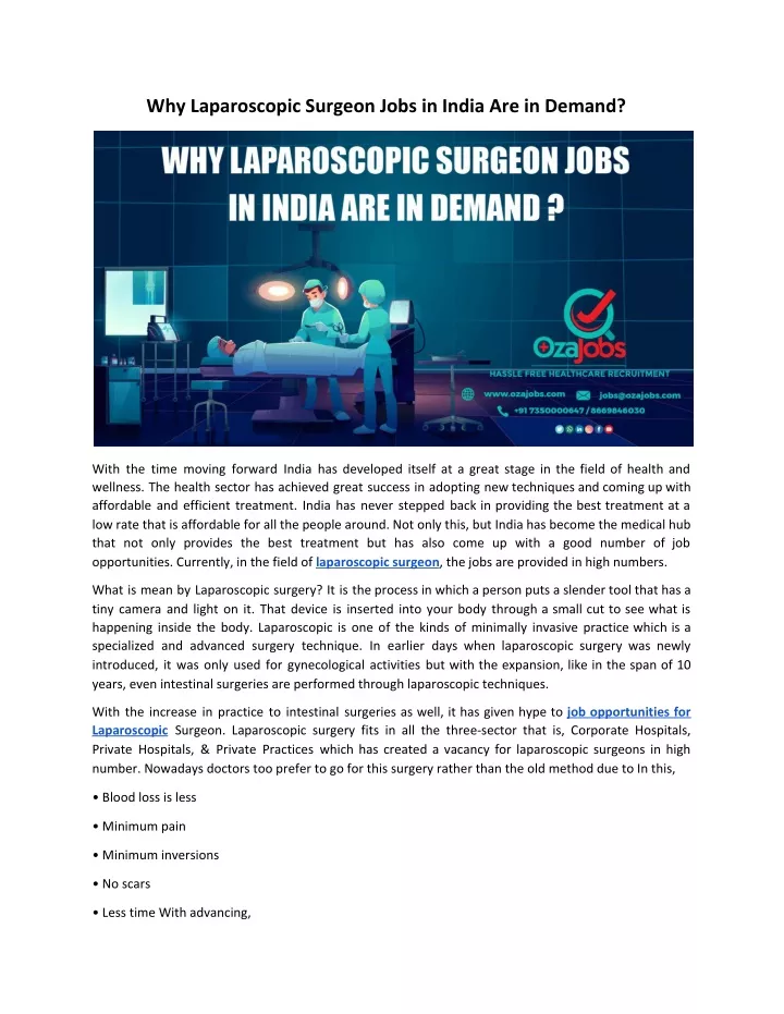 why laparoscopic surgeon jobs in india