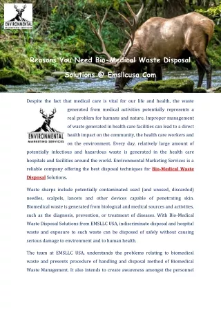 Reasons You Need Bio-Medical Waste Disposal Solutions @ Emsllcusa.Com