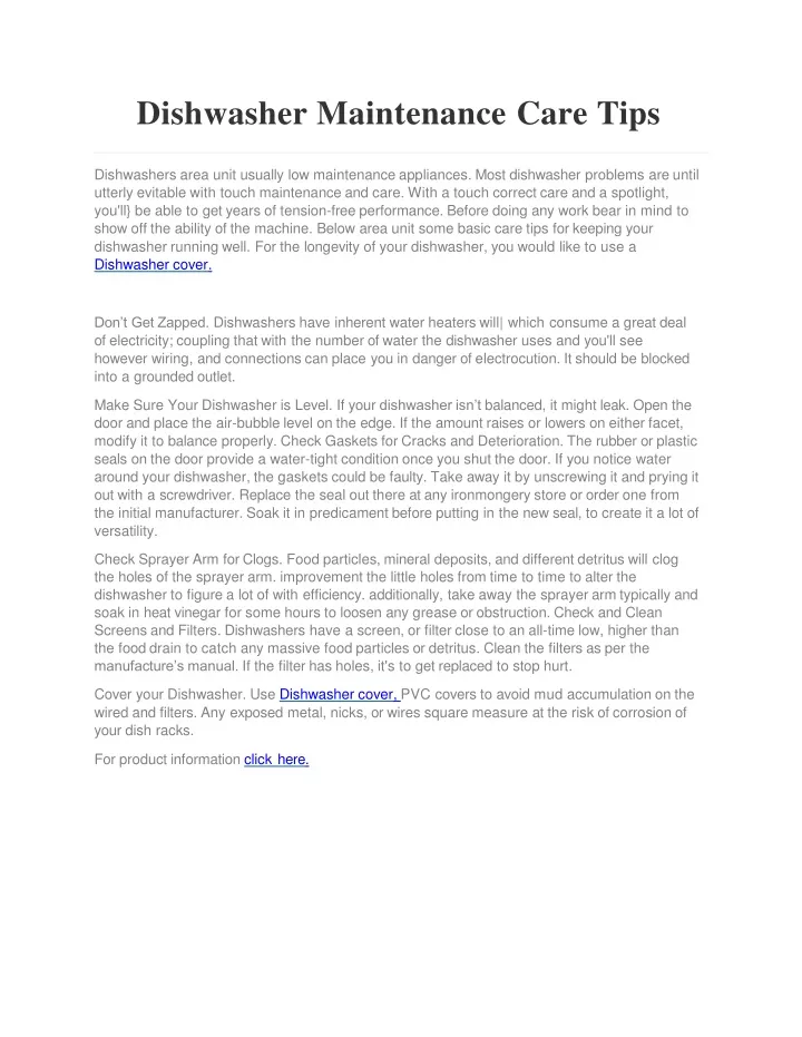 dishwasher maintenance care tips